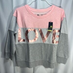 Xersion kids sweatshirt, SZ XL, pink gray New with tags, LOVE letters on front.